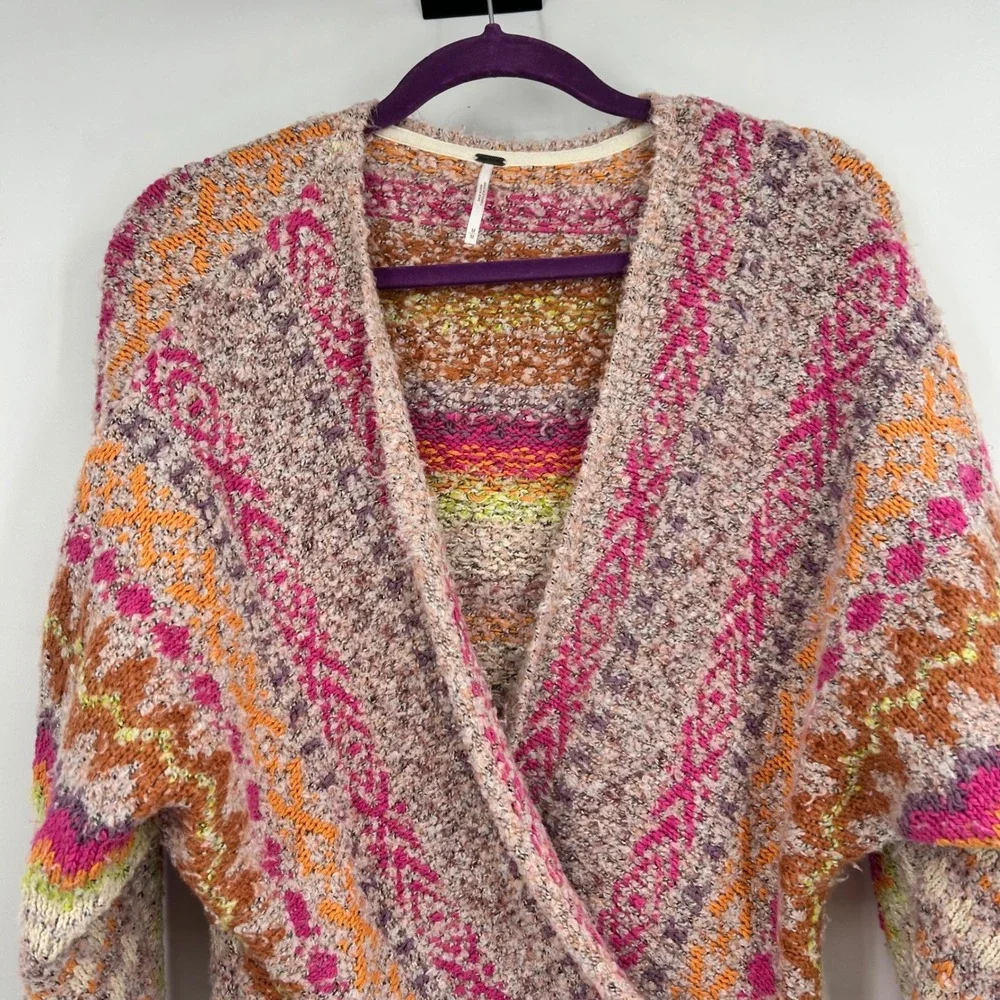 Free People Forever Fair Isle Sweater Dress Strawberry Combo Pink Orange M